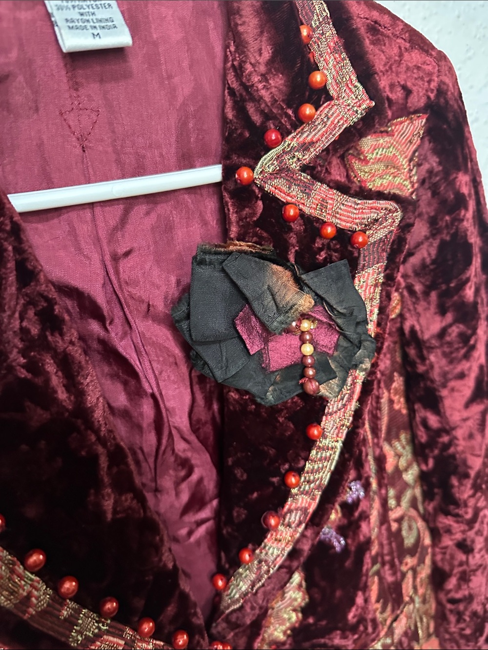 SANDY STARKMAN Burgundy Velvet Paisley Embellished Blazer - Picture 4 of 8